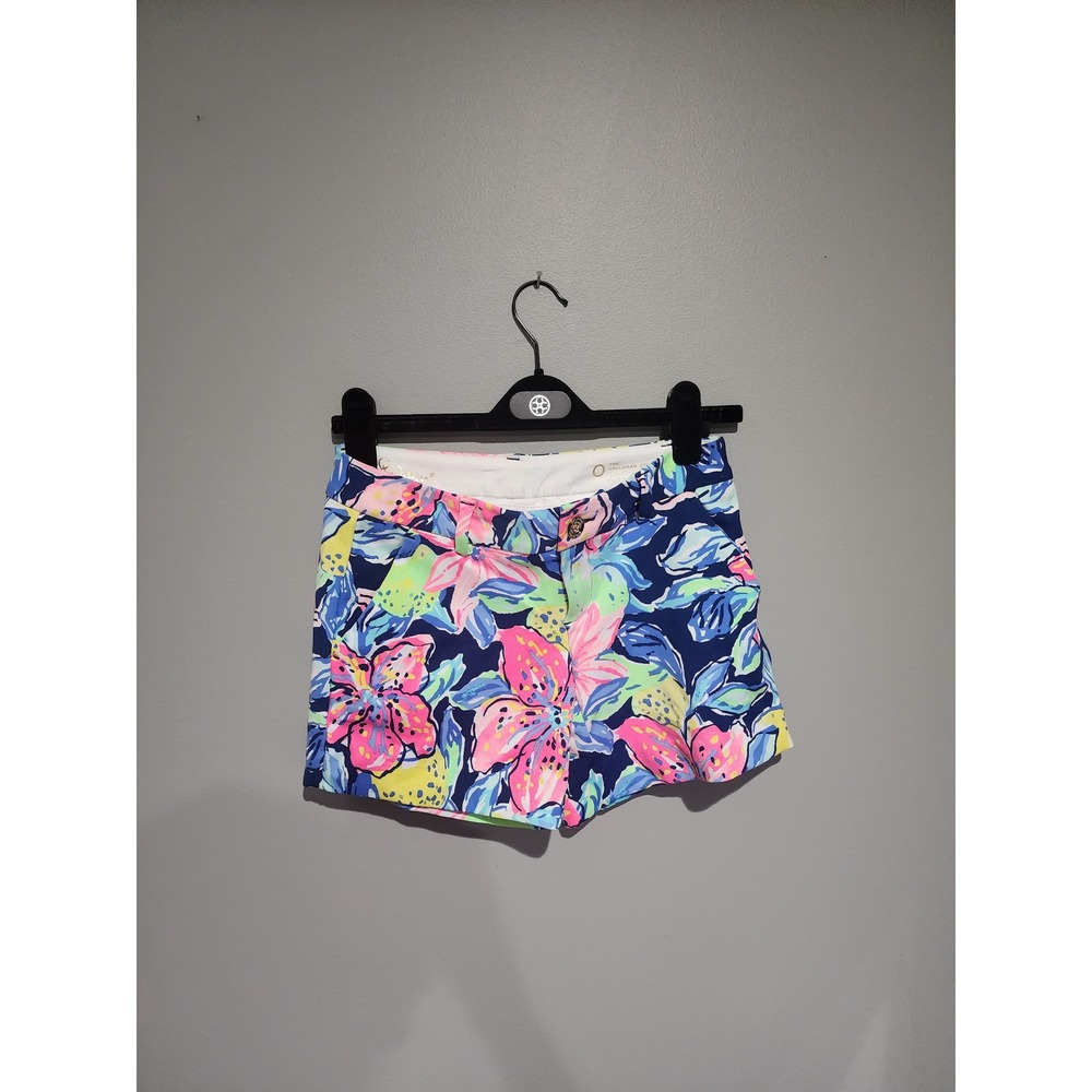 Lilly Pulitzer Callahan Stretch Shorts Navy Floral Citrus Tropical Summer 0